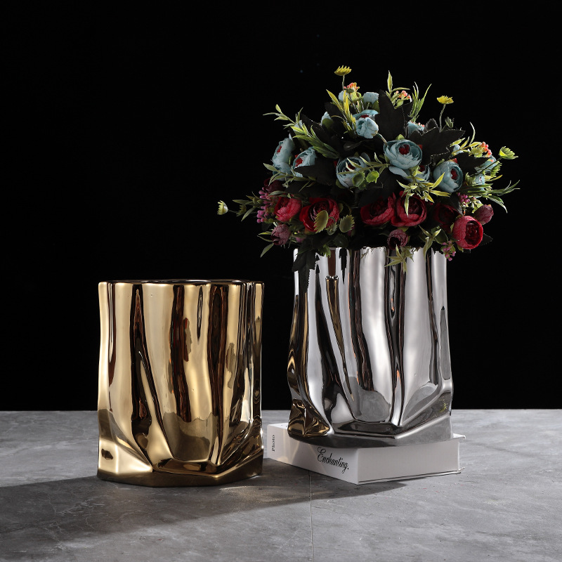 Silver and Gold water flow ceramic vase
