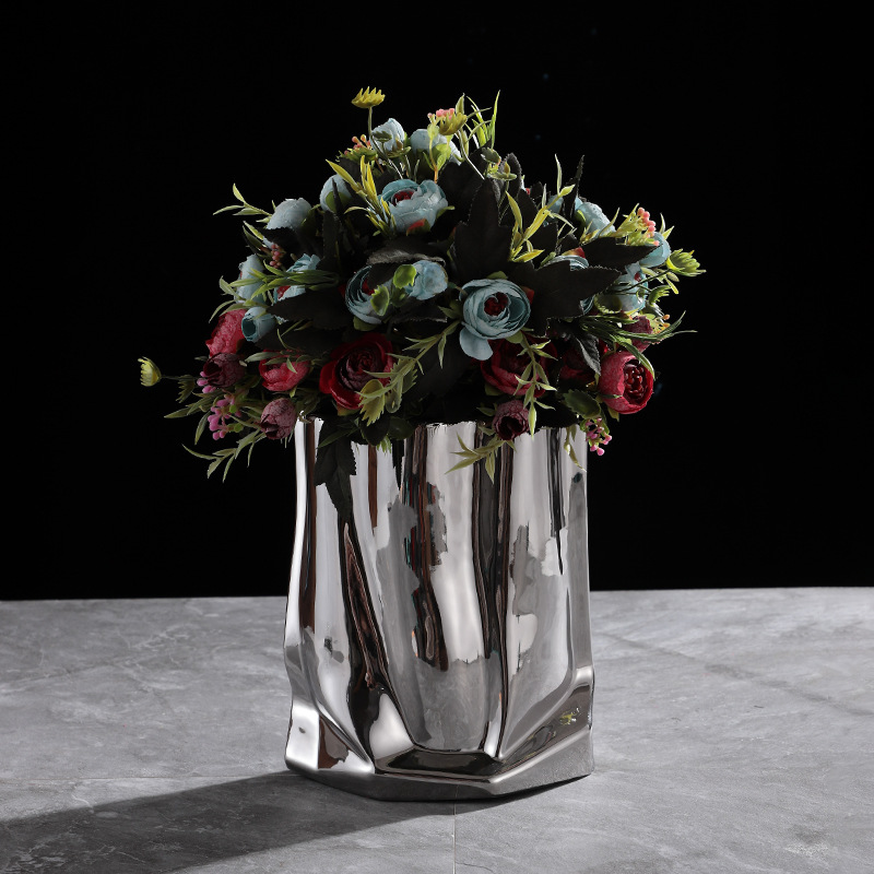 Silver and Gold water flow ceramic vase