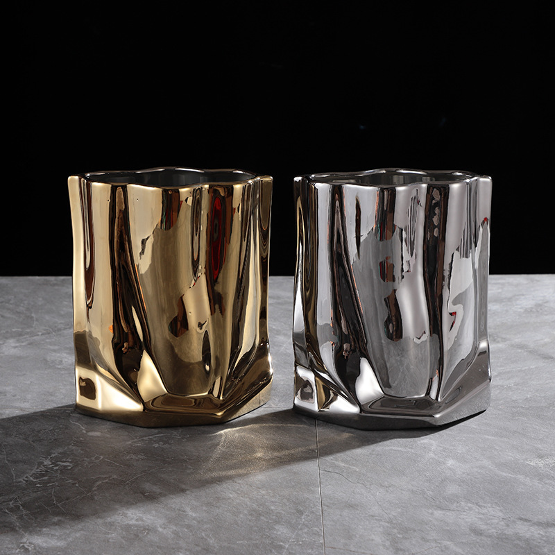 Silver and Gold water flow ceramic vase