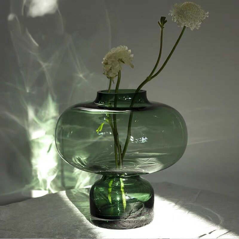 Glass vase green and grey